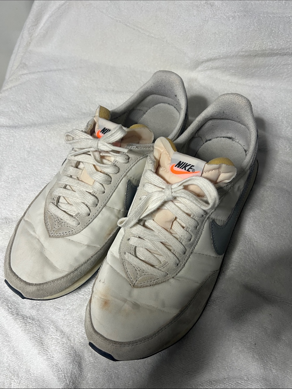 Nike Men's Off-White / Light Gray Low-Top Sneakers with Navy Swoosh